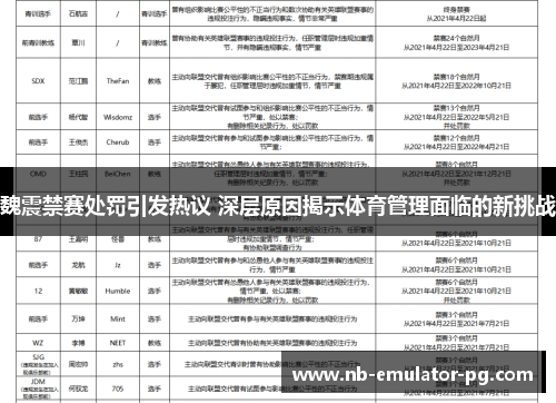 魏震禁赛处罚引发热议 深层原因揭示体育管理面临的新挑战