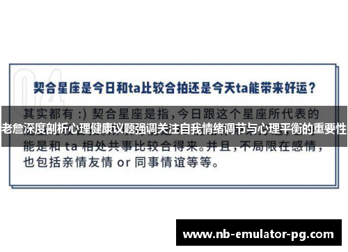 老詹深度剖析心理健康议题强调关注自我情绪调节与心理平衡的重要性